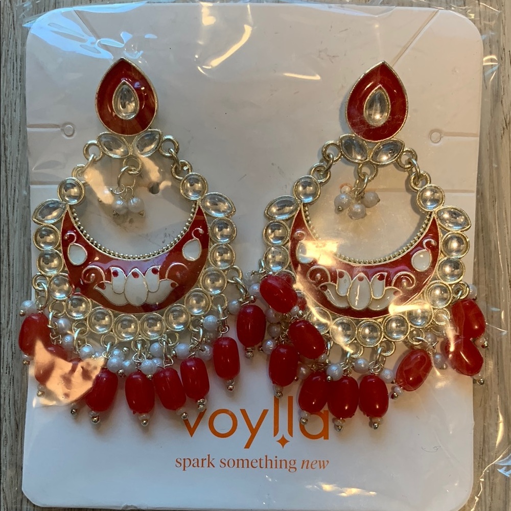 Red and Silver Chandelier Earrings